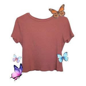 Neutral pink/coral ribbed crop top